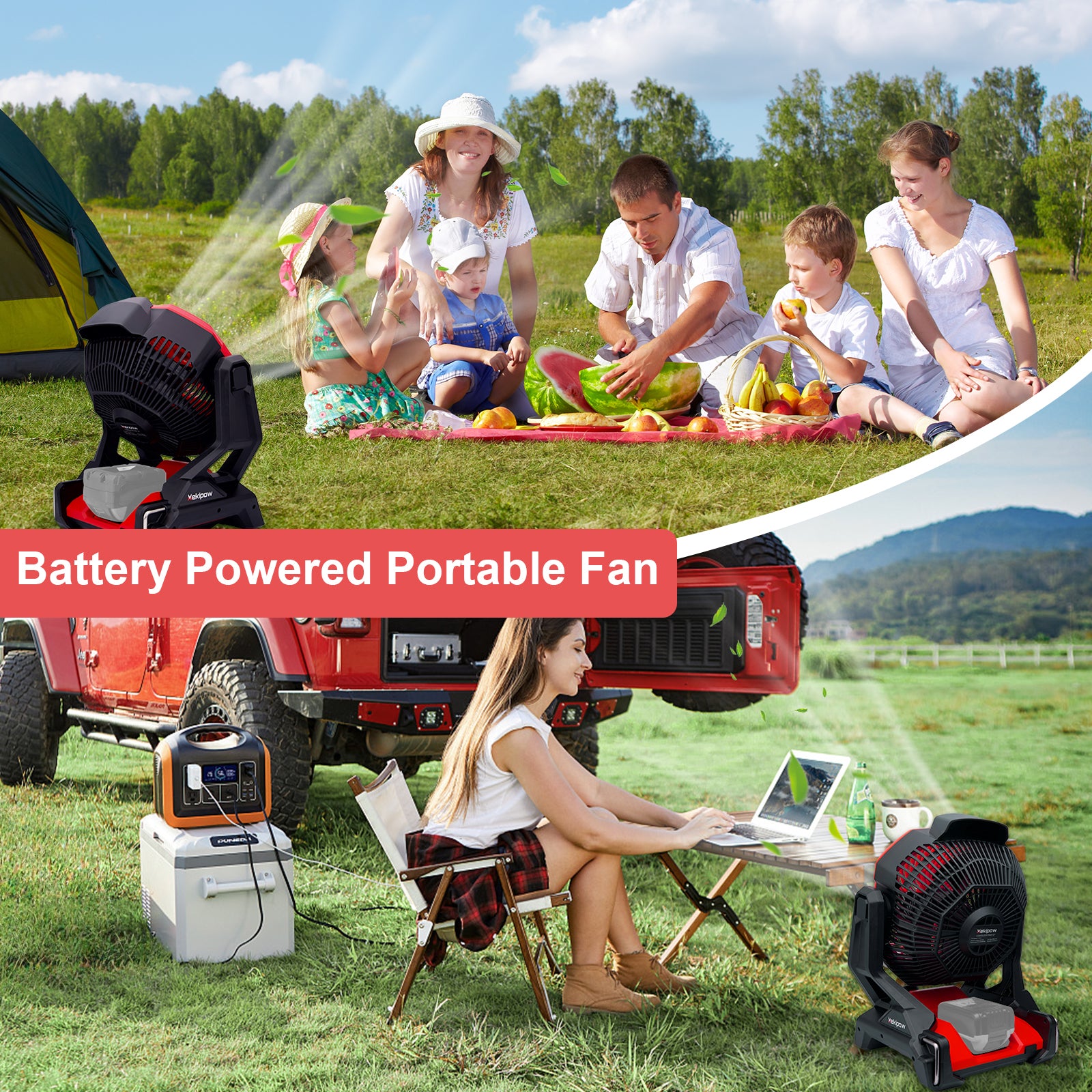 MekiPow Cordless Jobsite Fan, Compatible with Milwaukee 18V Battery for Outdoor, Camping, Workshops, Office, RV (Battery Not Included)