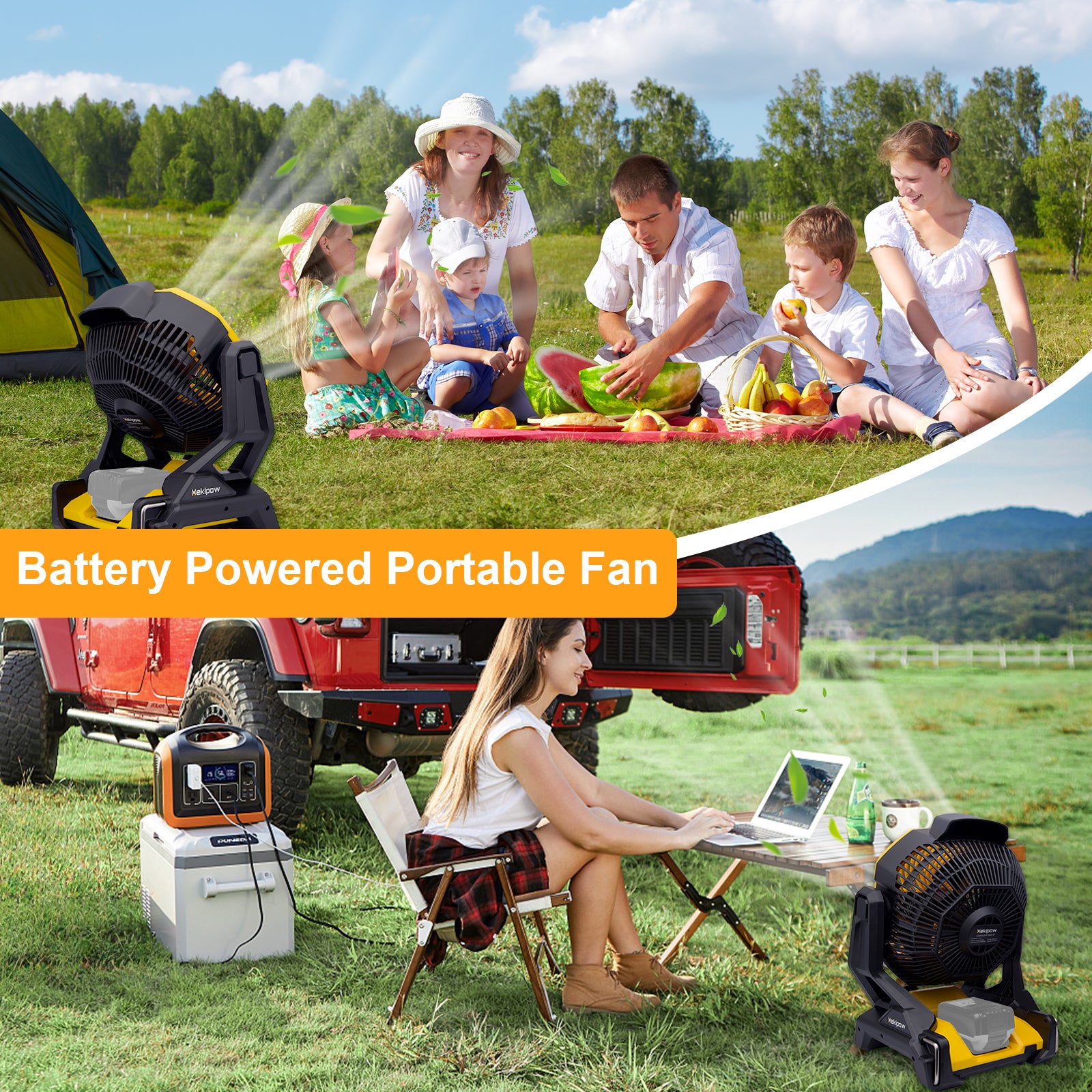 MekiPow Cordless Jobsite Fan, Compatible with Dewalt 20V Battery for Outdoor, Camping, Workshops, Office, RV (Battery Not Included)