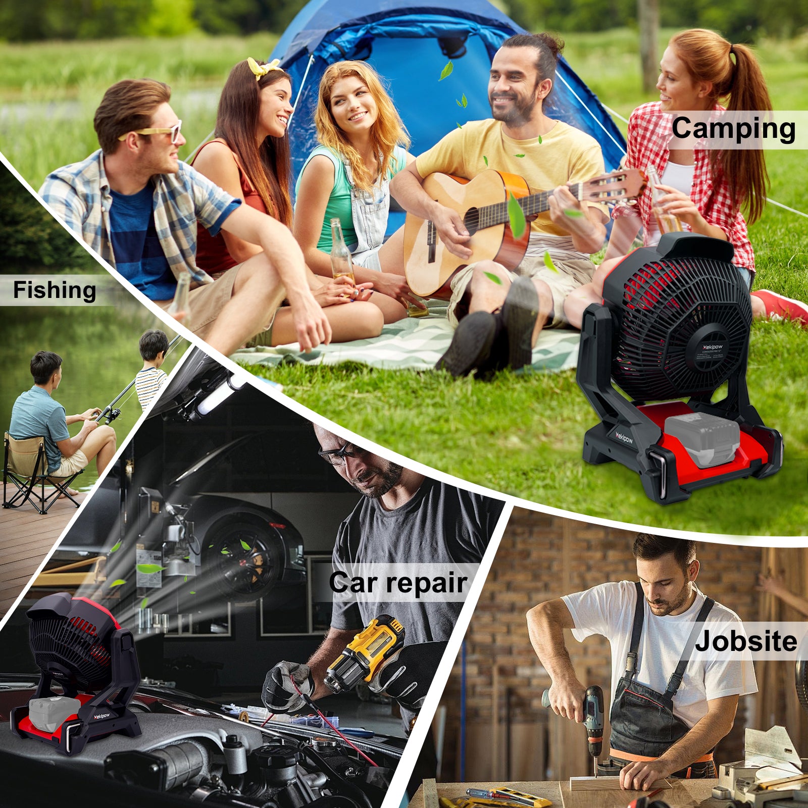 MekiPow Cordless Jobsite Fan, Compatible with Milwaukee 18V Battery for Outdoor, Camping, Workshops, Office, RV (Battery Not Included)