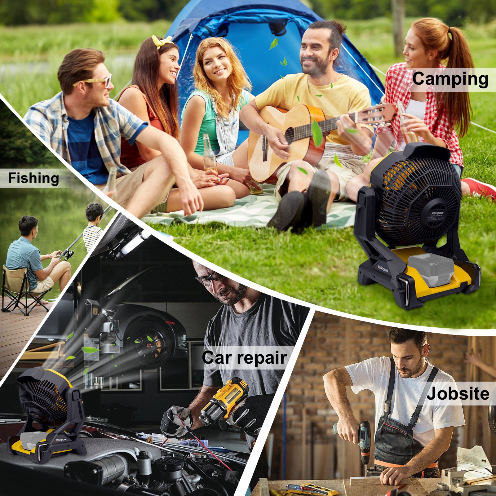 MekiPow Cordless Jobsite Fan, Compatible with Dewalt 20V Battery for Outdoor, Camping, Workshops, Office, RV (Battery Not Included)
