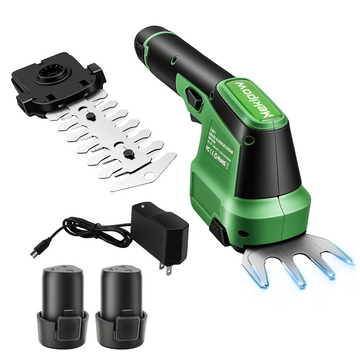 MekiPow Cordless Handheld Grass Trimmer and Mini Hedge Trimmer Kit, 2-in-1 Electric Hedge Trimmer 4.7" Grass Cutter Combo with Brushless Motor, Ultra Long Battery Life with Battery*2 Charger*1