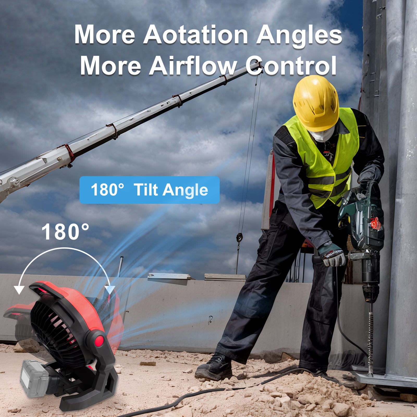 MekiPow Cordless Jobsite Fan, Compatible with Milwaukee 18V Max Battery (Battery Not Included)