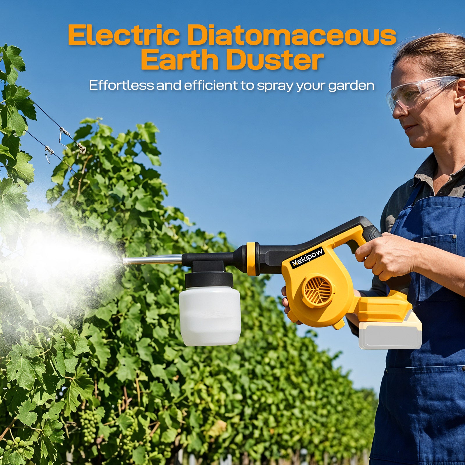 Mekipow Electric Diatomaceous Earth Duster Compatible for DeWalt 20V/60V Battery, Garden Dust Applicator with 800mL Capacity｜Variable Speed, 3 in 1 Diatomaceous Earth Spray/Blower/Vacuum Cleaner (NO Battery)
