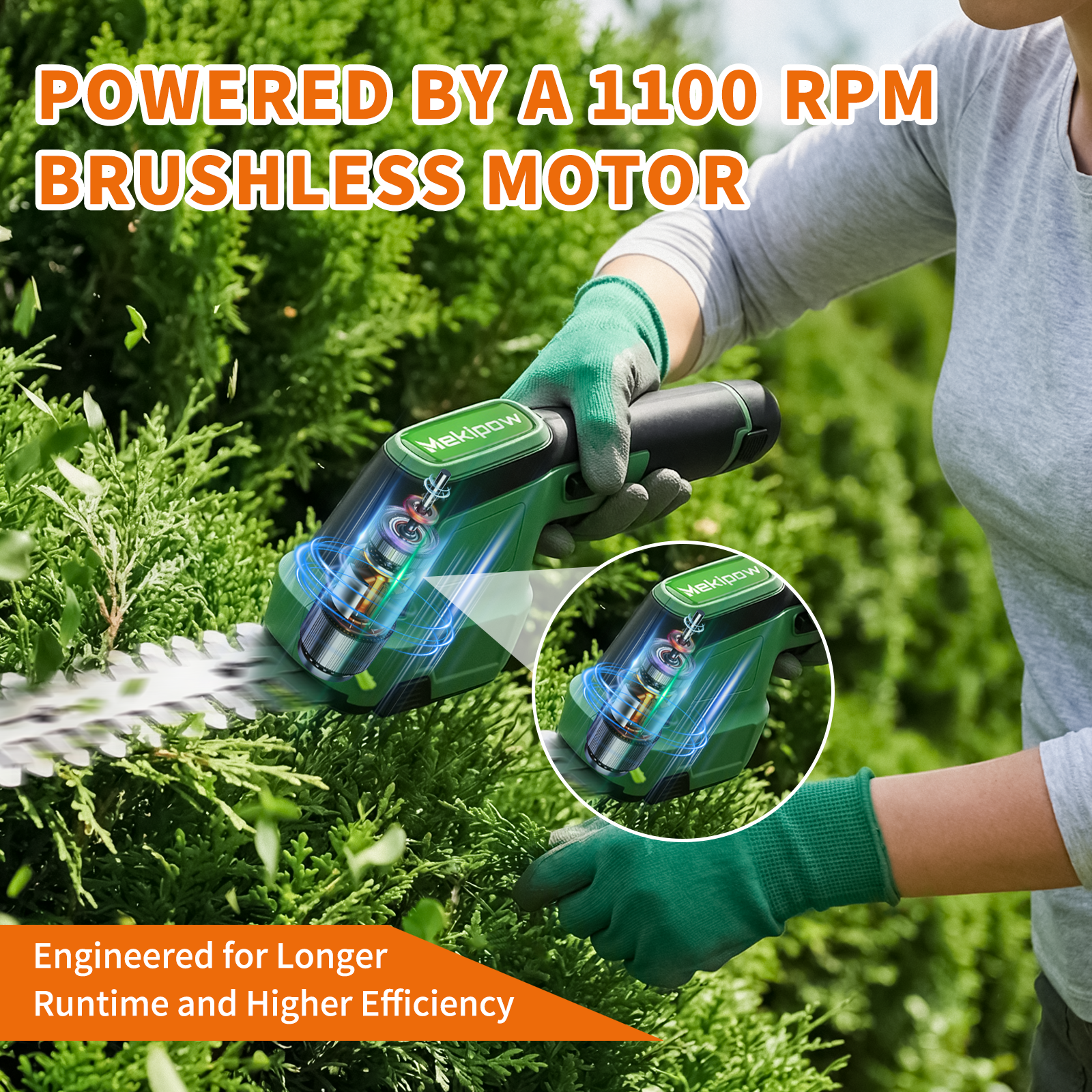 MekiPow Cordless Handheld Grass Trimmer and Mini Hedge Trimmer Kit, 2-in-1 Electric Hedge Trimmer 4.7" Grass Cutter Combo with Brushless Motor, Ultra Long Battery Life with Battery*2 Charger*1