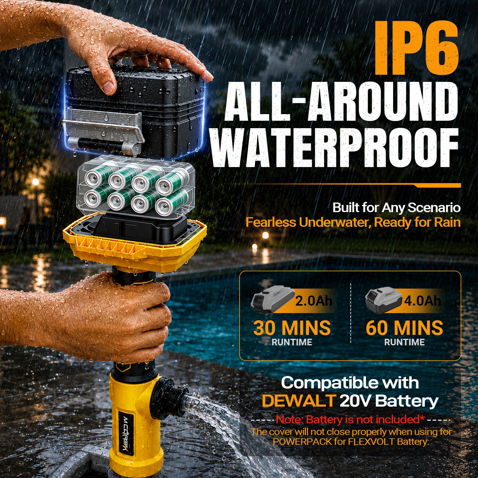 MekiPow Cordless Stick Water Transfer Pump Compatible with DeWalt 20V Battery, 780 GPH Portable Battery Powered Sump Pump For Pool, Garden, Pond (Tool Only)