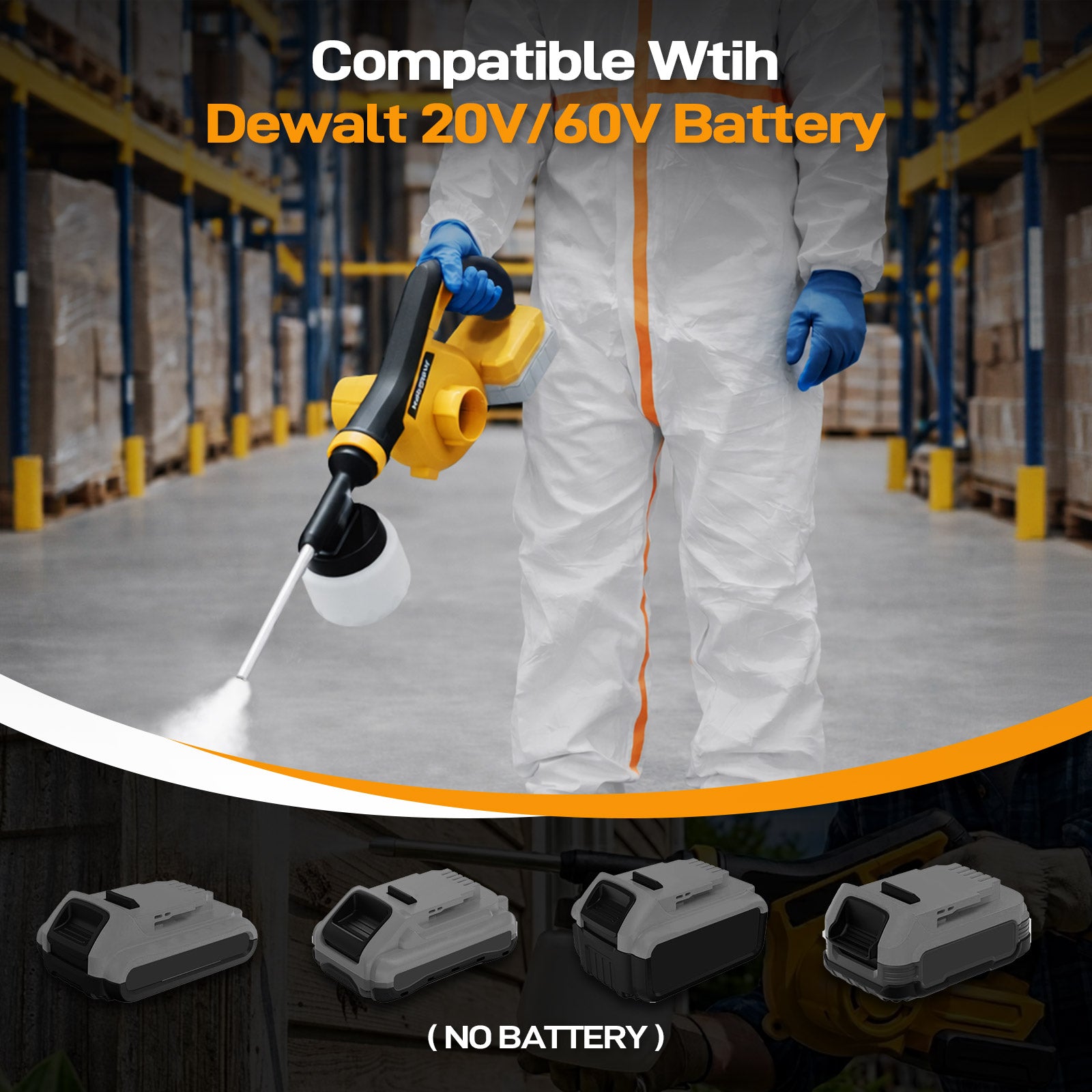 Mekipow Electric Diatomaceous Earth Duster Compatible for DeWalt 20V/60V Battery, Garden Dust Applicator with 800mL Capacity｜Variable Speed, 3 in 1 Diatomaceous Earth Spray/Blower/Vacuum Cleaner (NO Battery)