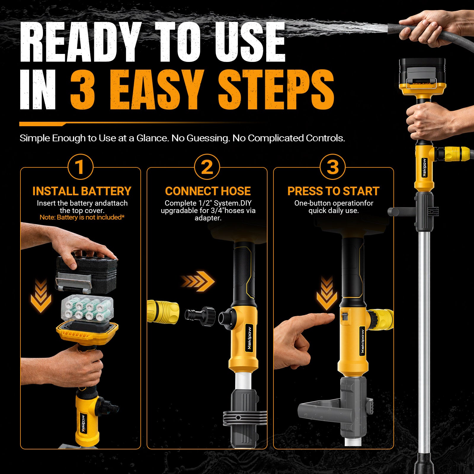 MekiPow Cordless Stick Water Transfer Pump Compatible with DeWalt 20V Battery, 780 GPH Portable Battery Powered Sump Pump For Pool, Garden, Pond (Tool Only)