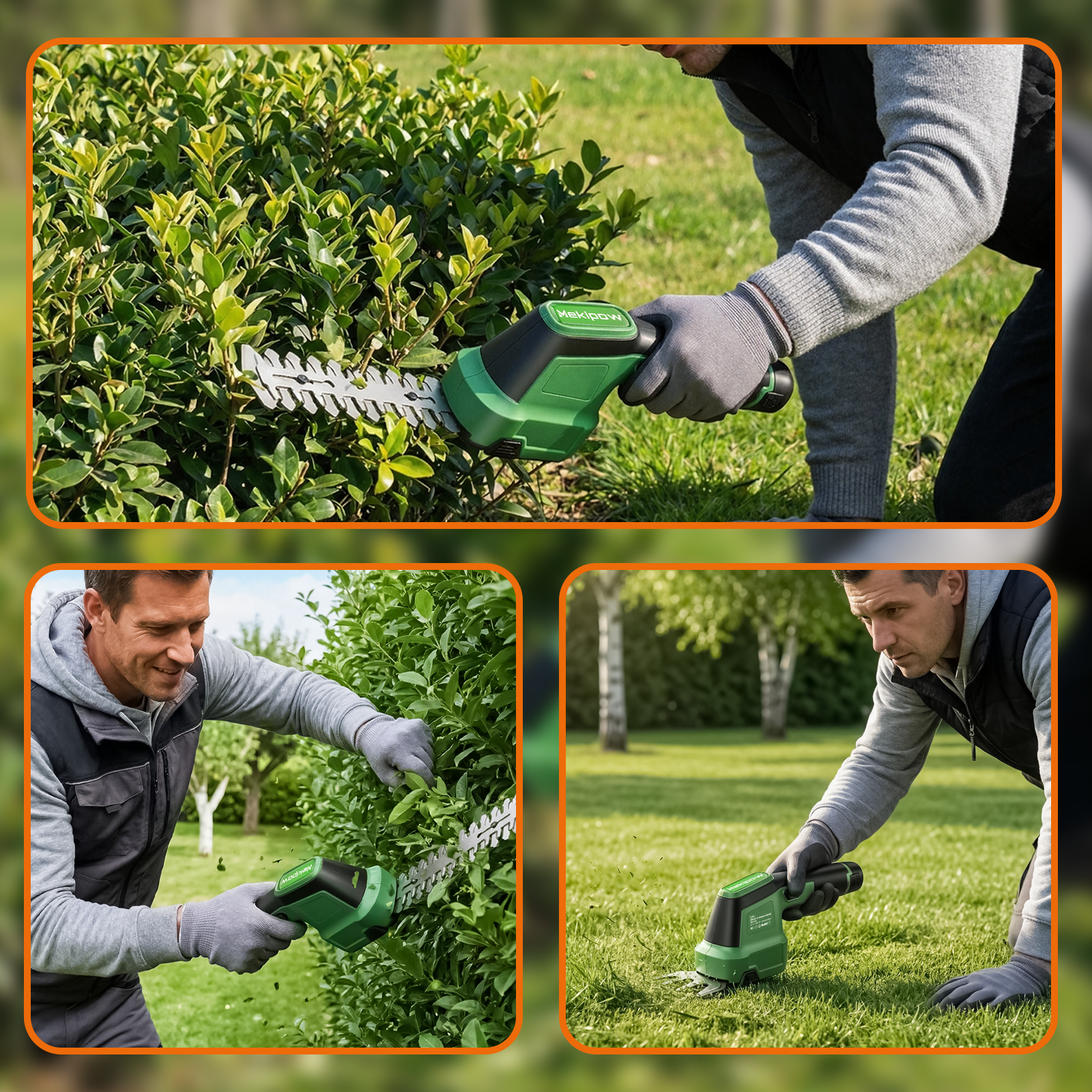 MekiPow Cordless Handheld Grass Trimmer and Mini Hedge Trimmer Kit, 2-in-1 Electric Hedge Trimmer 4.7" Grass Cutter Combo with Brushless Motor, Ultra Long Battery Life with Battery*2 Charger*1