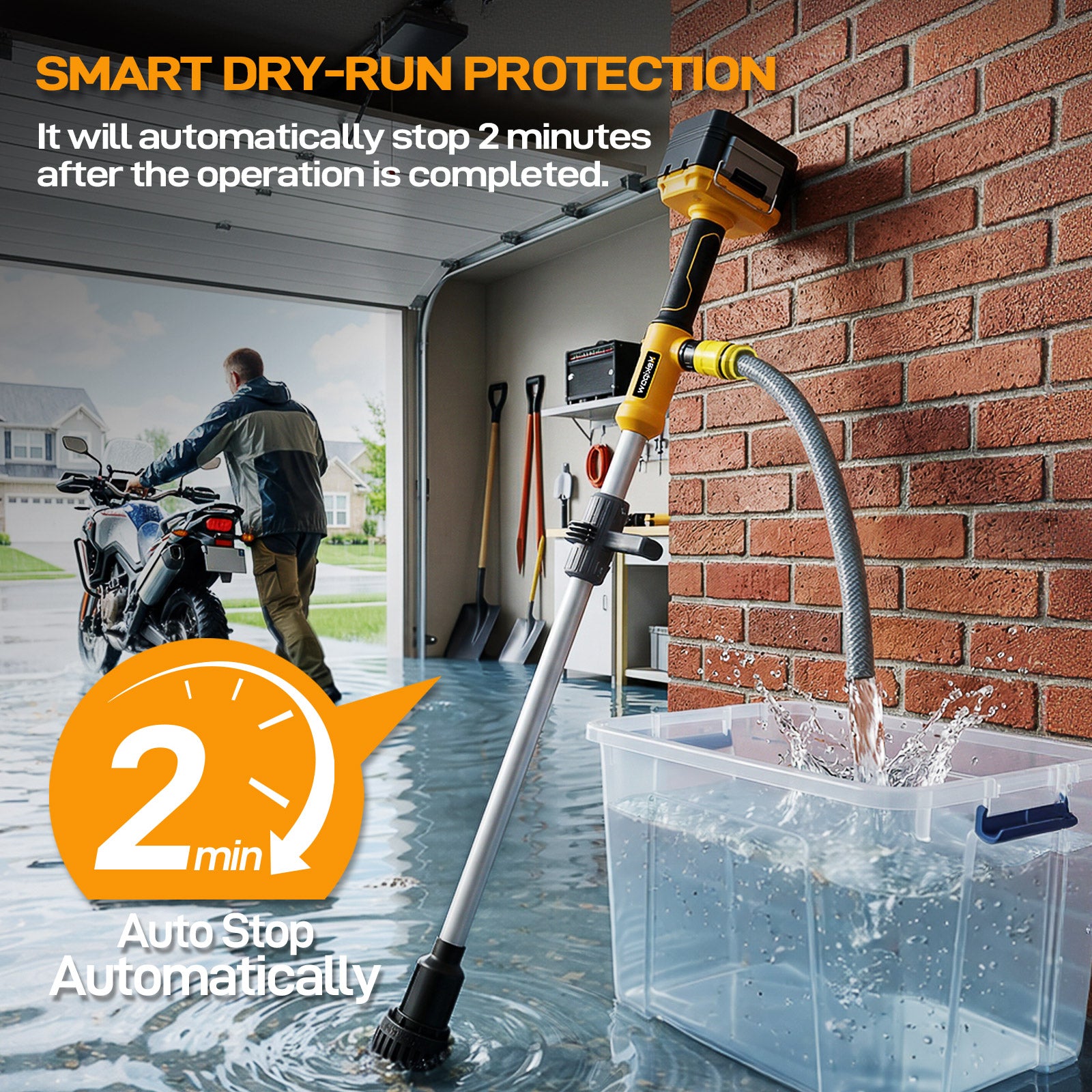 MekiPow Cordless Stick Water Transfer Pump Compatible with DeWalt 20V Battery, 780 GPH Portable Battery Powered Sump Pump For Pool, Garden, Pond (Tool Only)