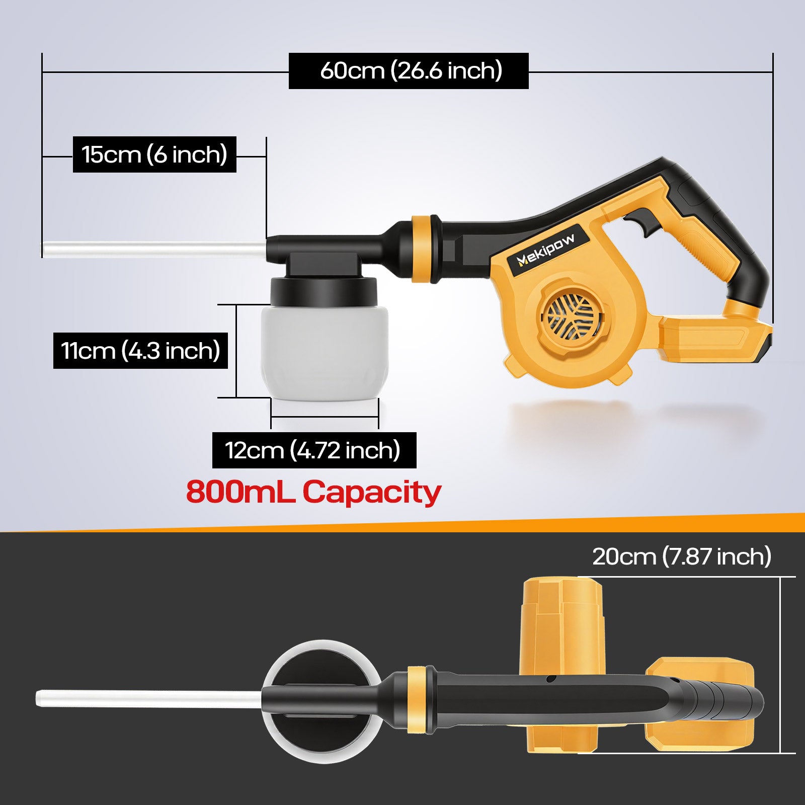 Mekipow Electric Diatomaceous Earth Duster Compatible for DeWalt 20V/60V Battery, Garden Dust Applicator with 800mL Capacity｜Variable Speed, 3 in 1 Diatomaceous Earth Spray/Blower/Vacuum Cleaner (NO Battery)