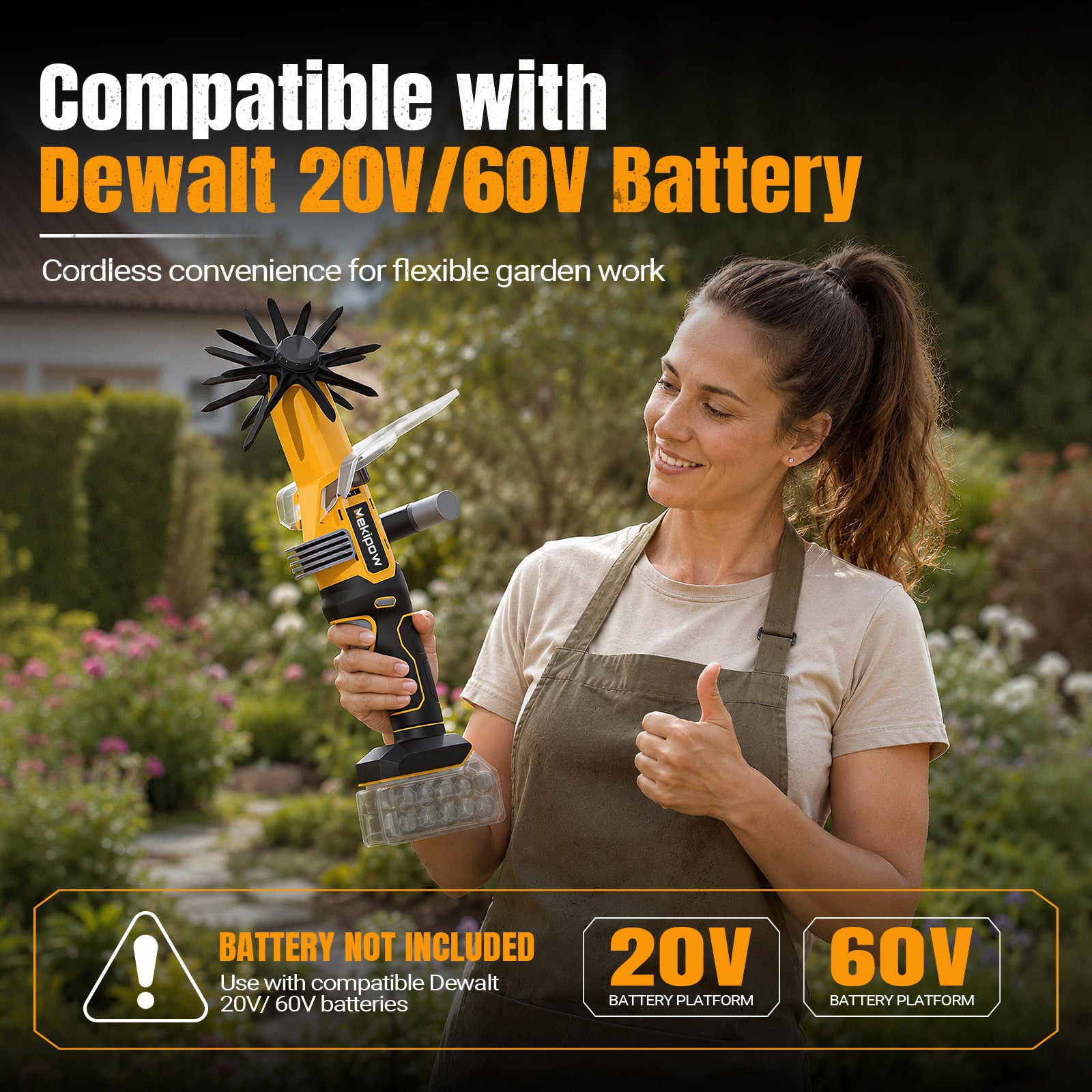 Mini Handheld Tiller Cultivator for Gardening Compatible for Dewalt 20V Battery, Electric Cordless Garden Rototiller for Lawn/Gardening/Soil Cultivation（No Battery）
